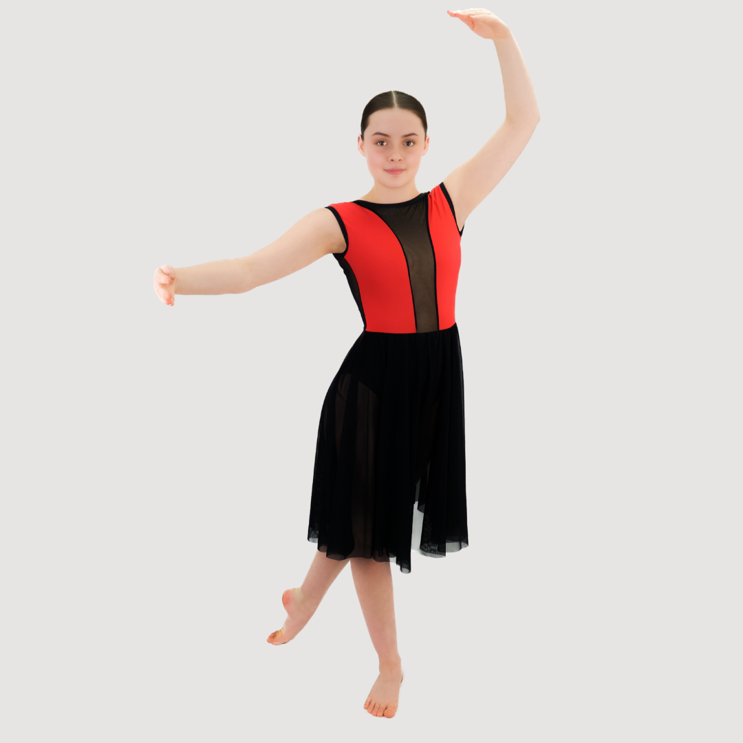 'Grace' Red & Black Mesh Cut in Lyrical Dress (MTO)
