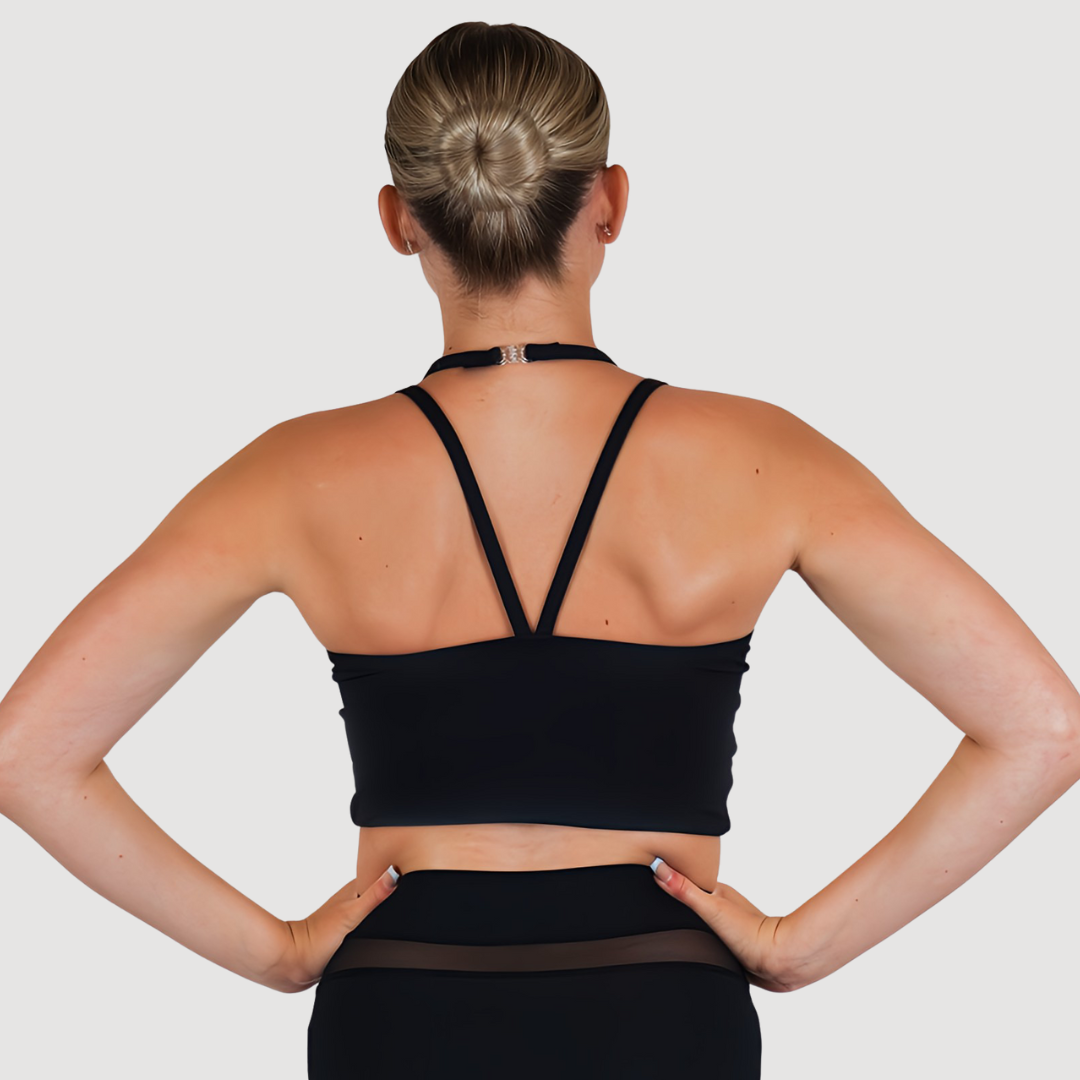Halerneck Crop Top with Middle Panel and Mesh Inserts - U5572 | RD Dance Costumes & Uniform