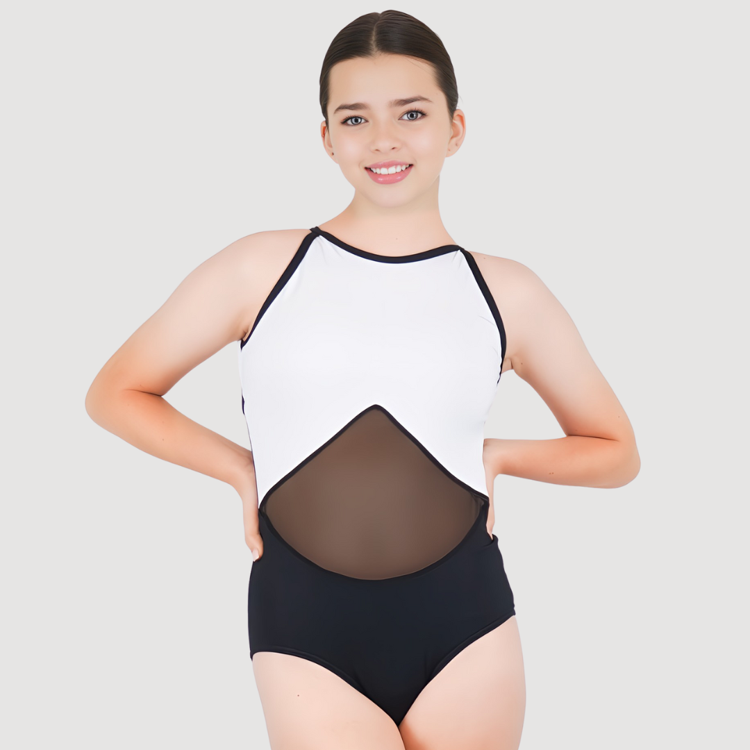 Raglan Style Leotard with Mesh Middle - U1700 | RD Dance Costumes & Uniform