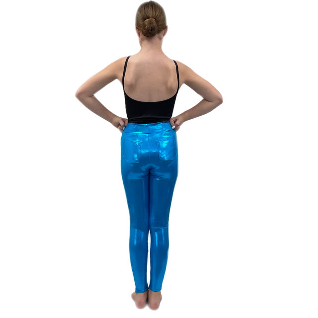 Blue Shine Leggings with Back Pocket Detail | Razzle Dazzle Dance Costumes