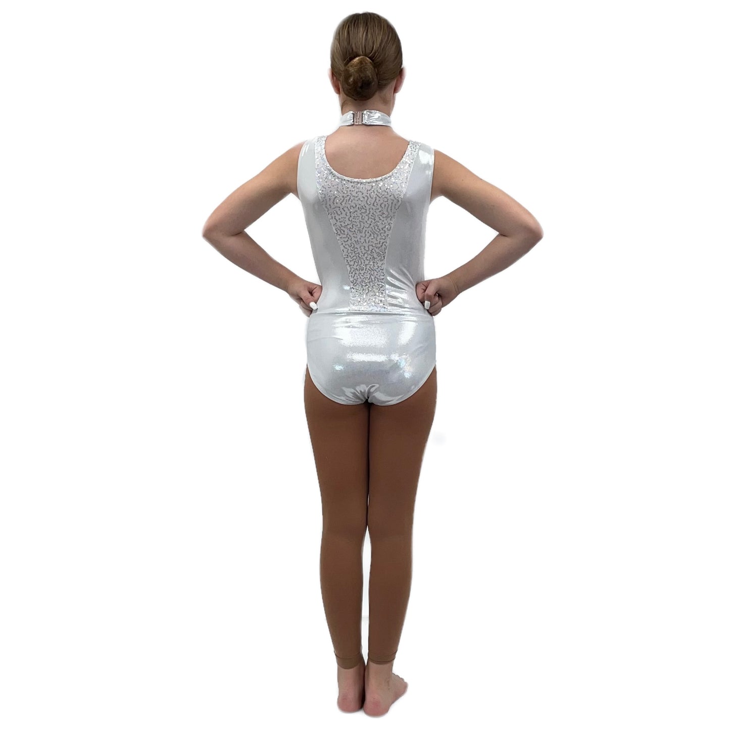 Silver Shine Leotard With Sequin Panel & Choker| Razzle Dazzle Dance