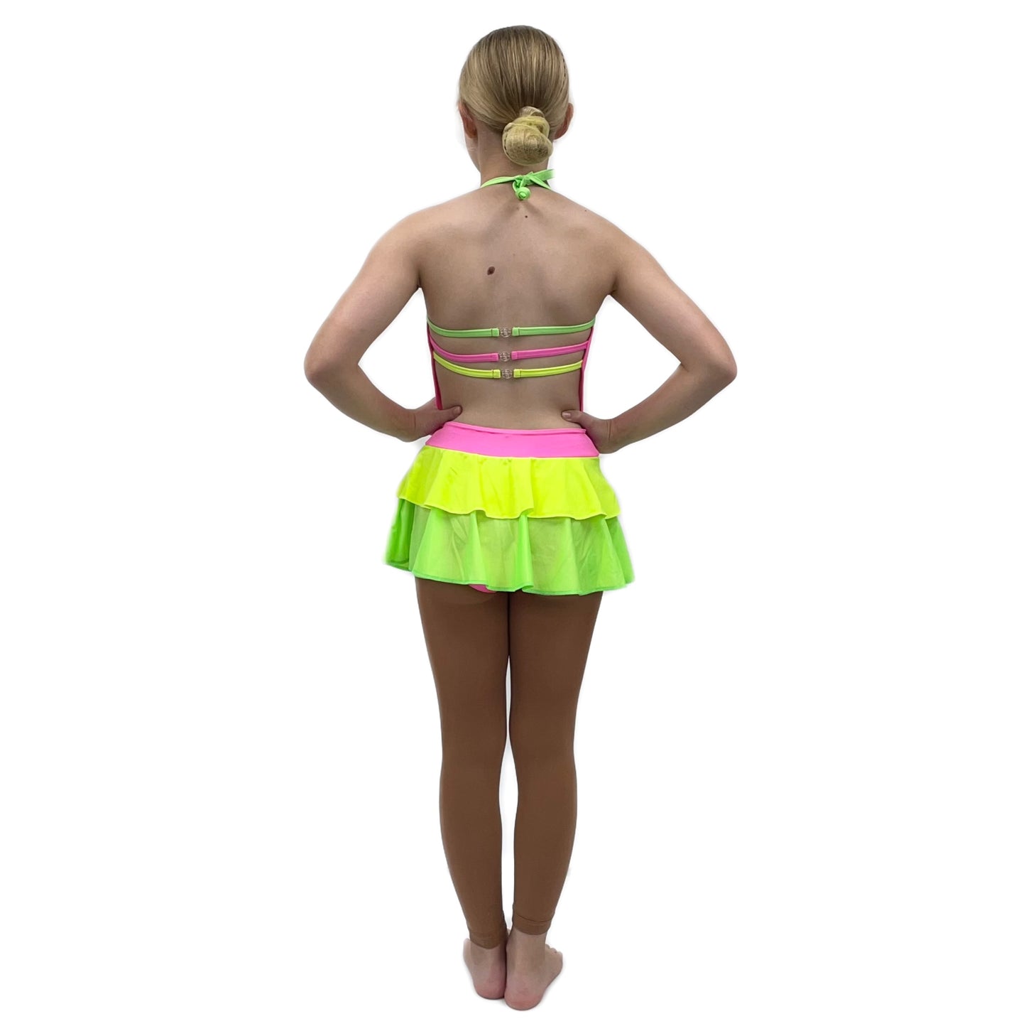 Flo Pink & Green Skirted Leotard | Razzle Dazzle Dance Costumes