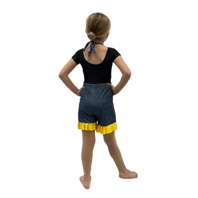 Blue Denim Dungarees with Yellow Pleated Detail | Razzle Dazzle Dance