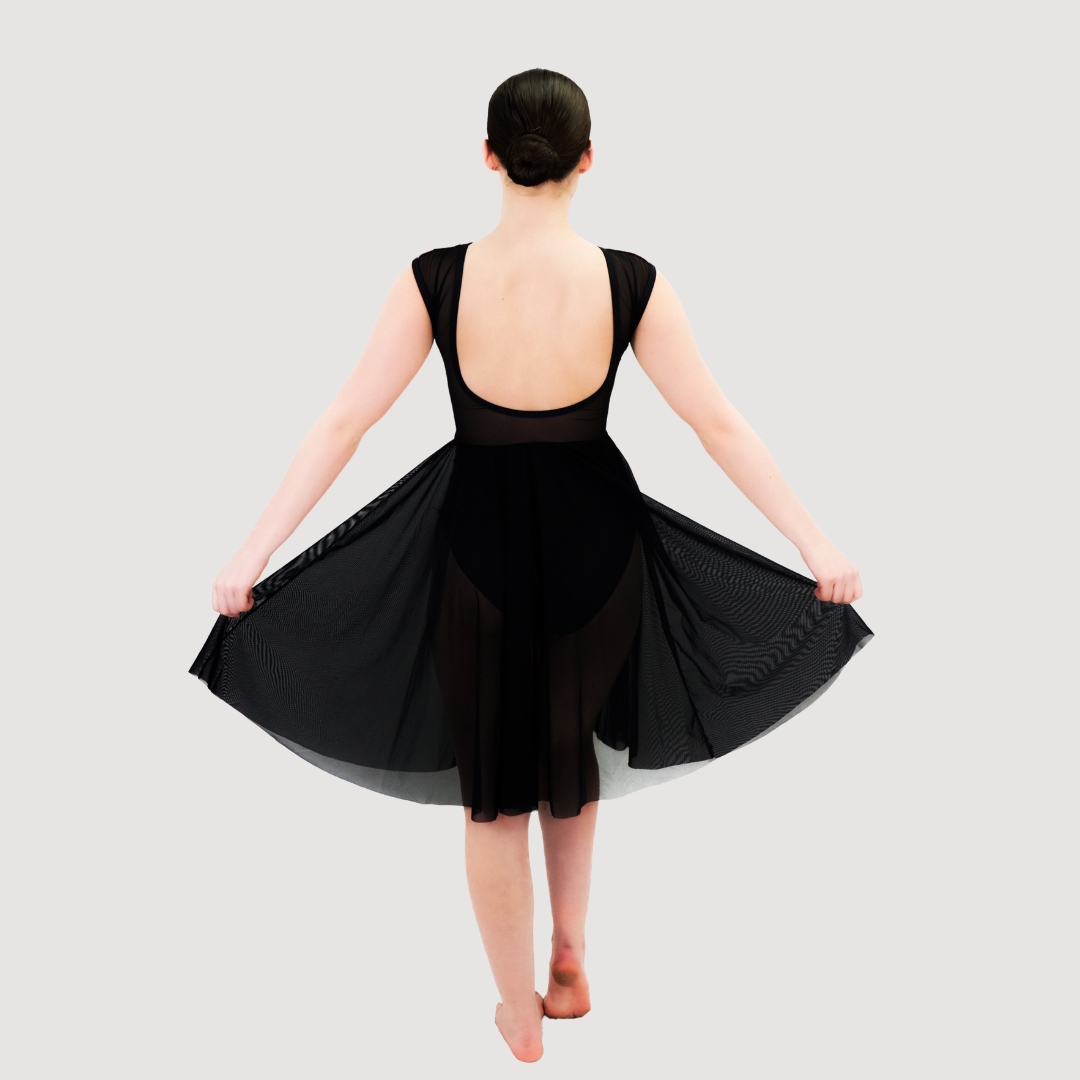 Grace' Red & Black Mesh Cut in Lyrical Dress - RD Dance Costumes razzledazzledancecostumes Grace' Red & Black Mesh Cut in Lyrical Dress - RD Dance Costumes razzledazzledancecostumes