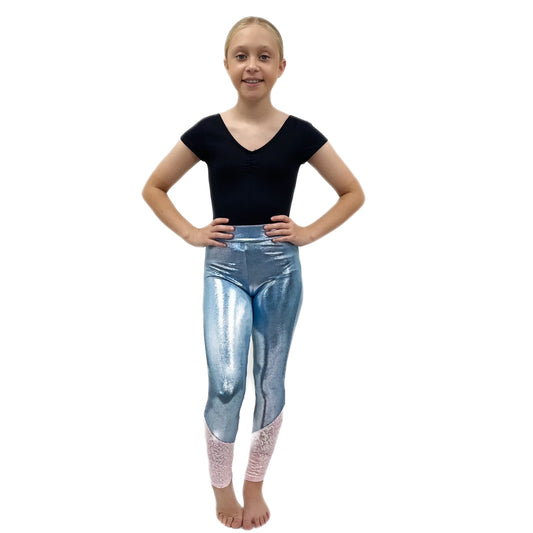 Blue Shine Leggings With Pink Sequin | Razzle Dazzle Dance Costumes