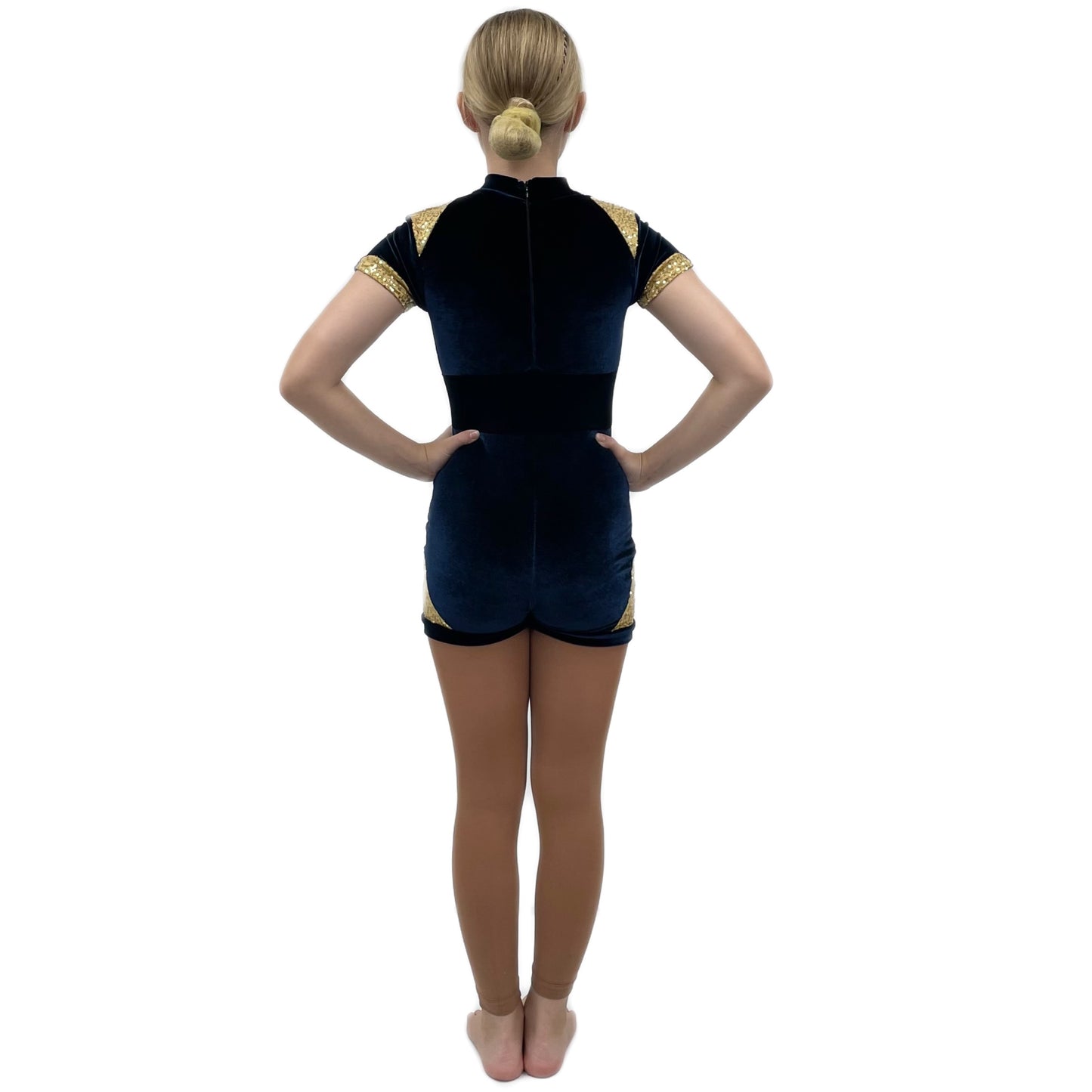 Blue & Gold Velour Unitard | Razzle Dazzle Dance Costumes Ltd