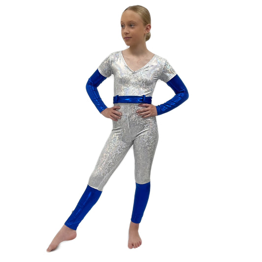 Blue & Silver Hologram Belted Catsuit | Razzle Dazzle Nuneaton