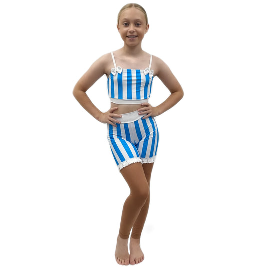 Blue & White Striped Old Fashioned Swimsuit | Razzle Dazzle Costumes