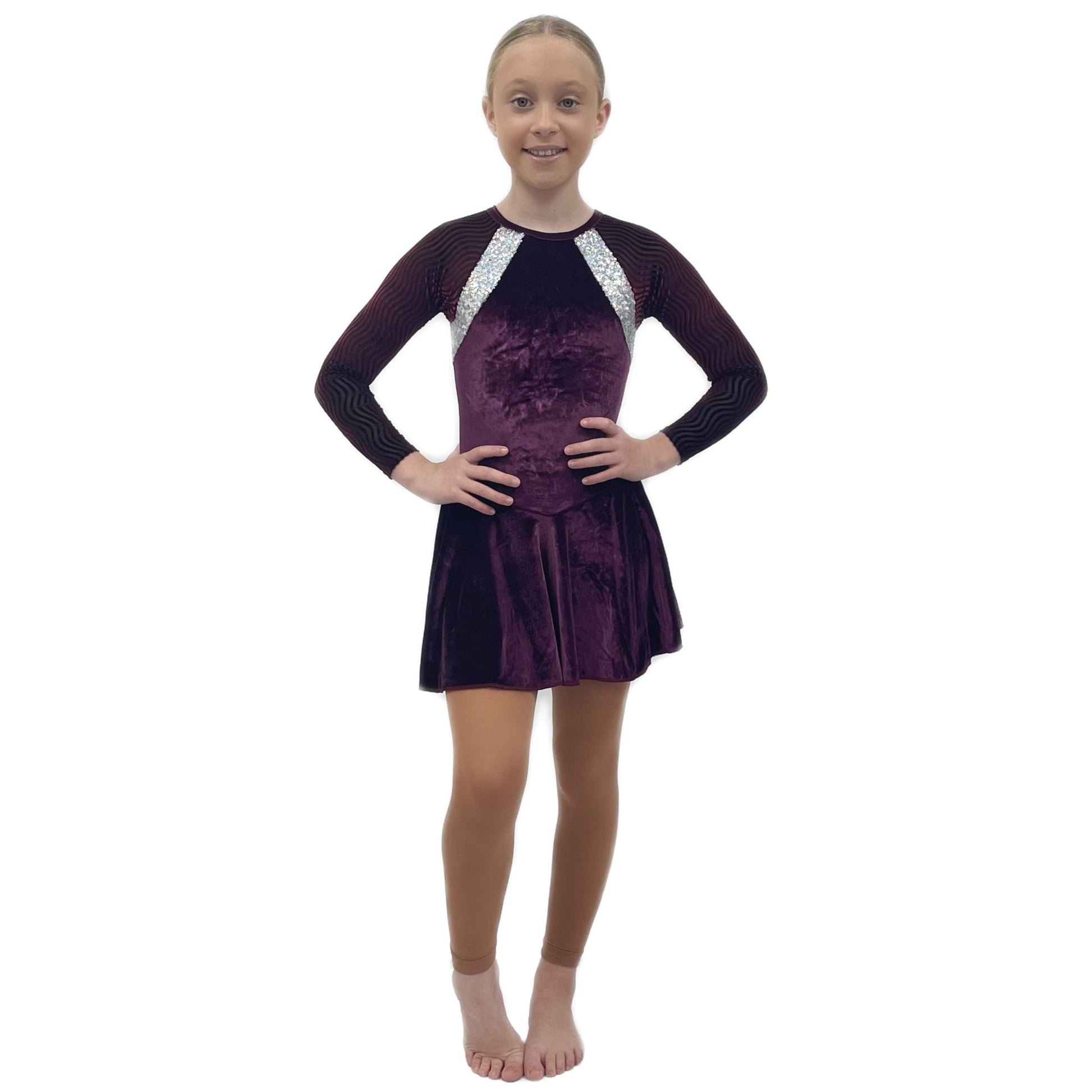 Burgundy Velour & Silver Sequin Irish Dance Dress | Razzle Dazzle 