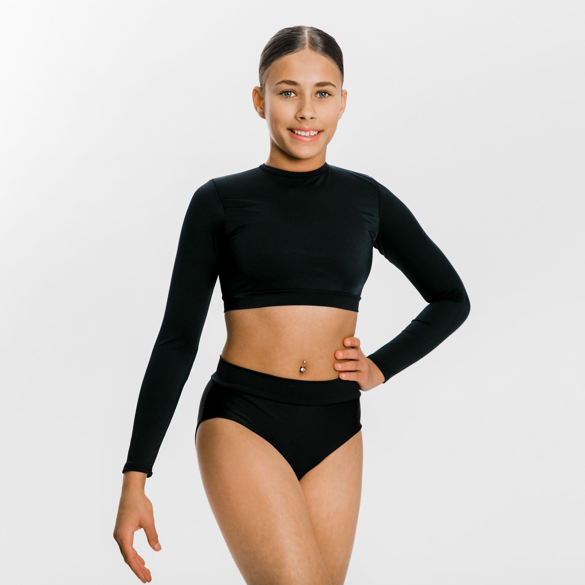 High Neck Long Sleeved Keyhole Crop Top | RD Dance Costumes & Uniform