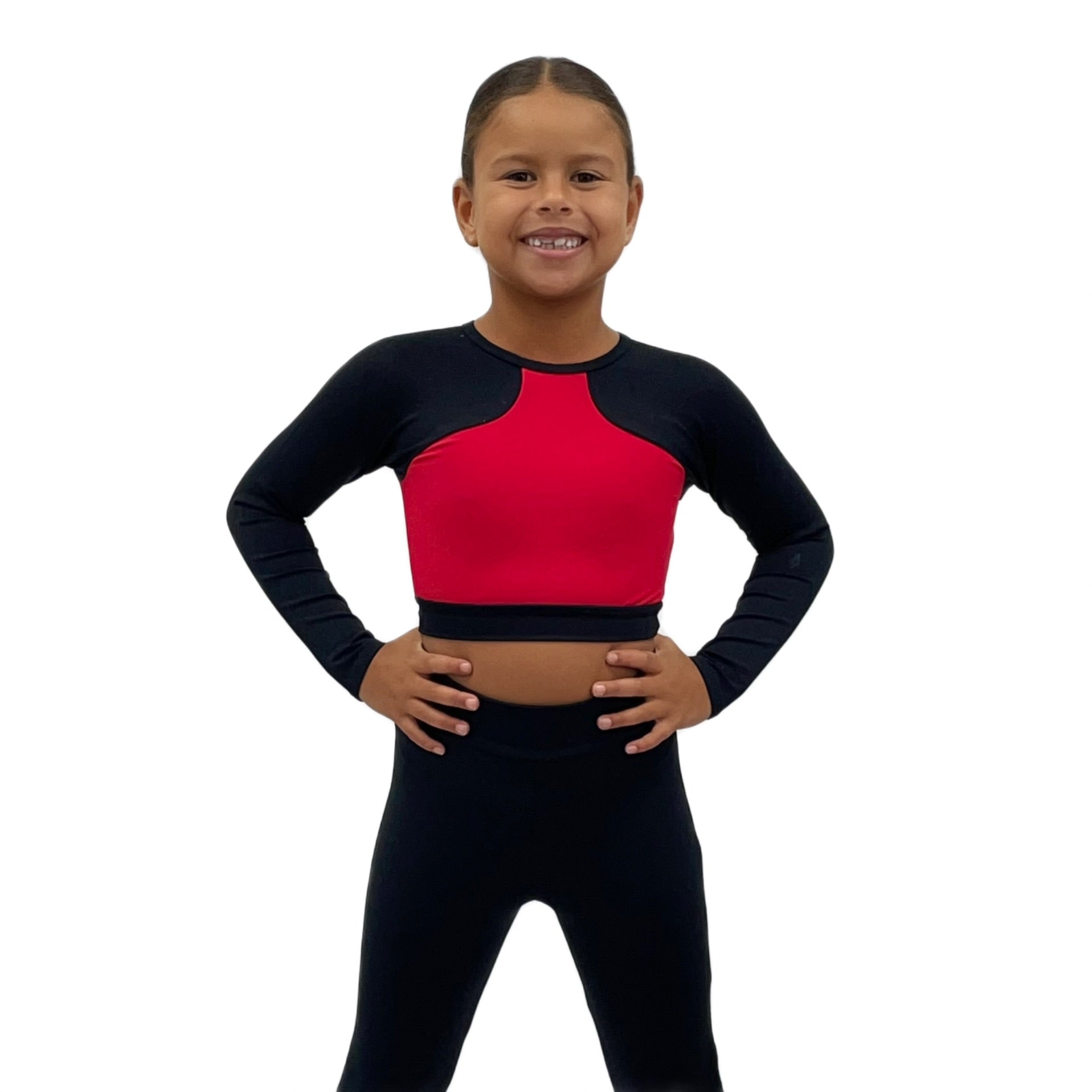 Red & Black Long Sleeved Crop Top | Razzle Dazzle Nuneaton