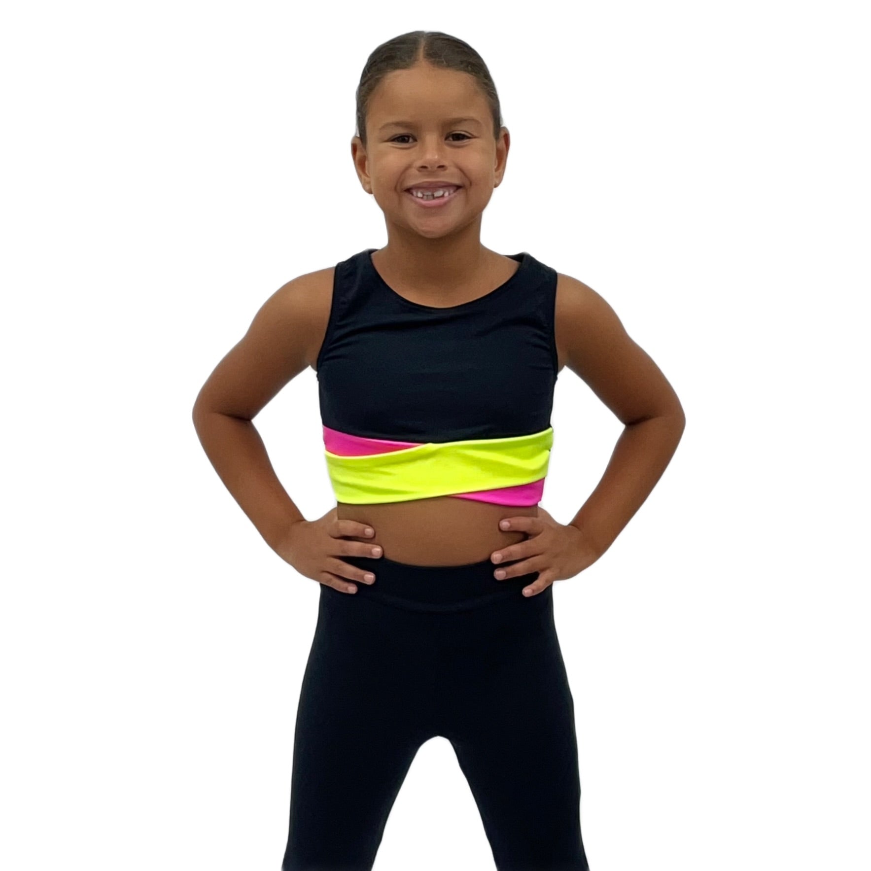 Flo Pink & Yellow Crop Top | Razzle Dazzle Dance Costumes