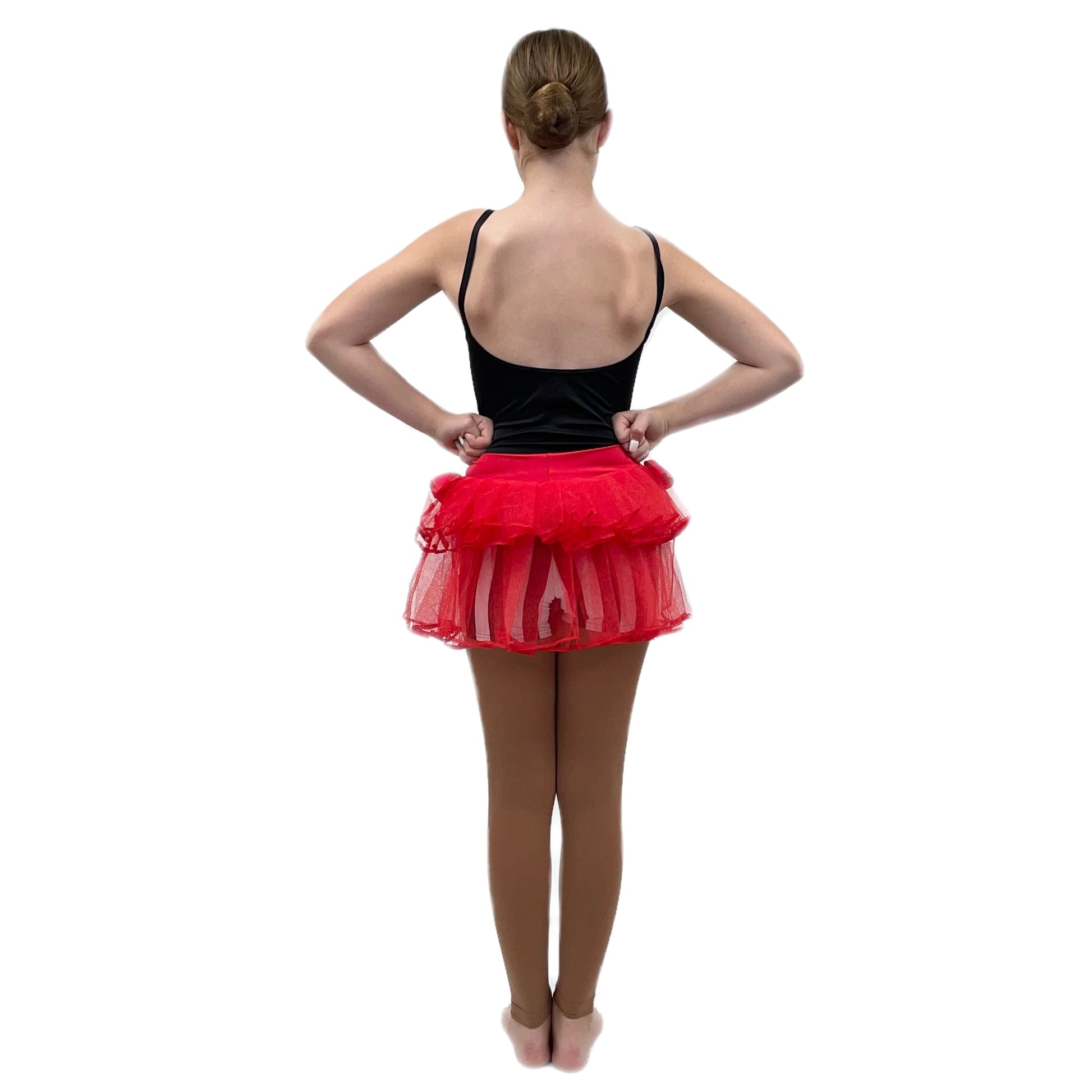 Black & White Striped Shorts with Attatched Red Net Skirt | Razzle Dazzle Dance Costumes