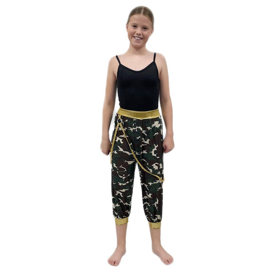 3/4 Camo Bottoms with Gold Shine Detail | Razzle Dazzle Dance Costumes