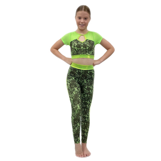 2 Piece Green/Black Leggings Set | Razzle Dazzle Dance Costumes