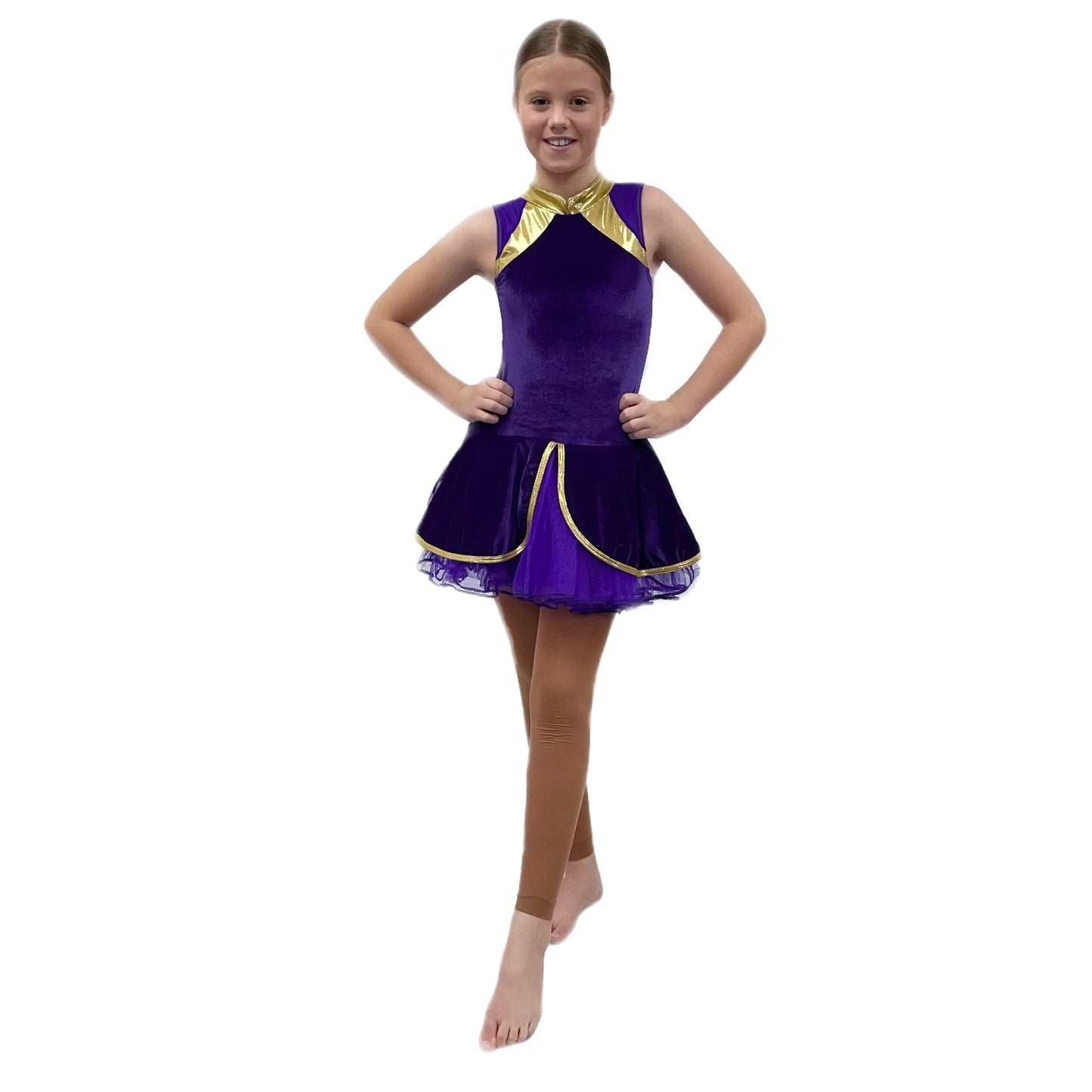 Purple Velvet Tutu Dress With Gold Detail