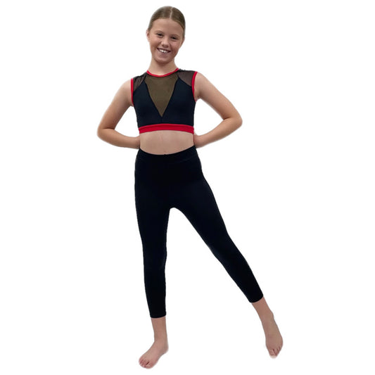 Black & Red Crop Top with Mesh Panels | Razzle Dazzle Dance Costumes