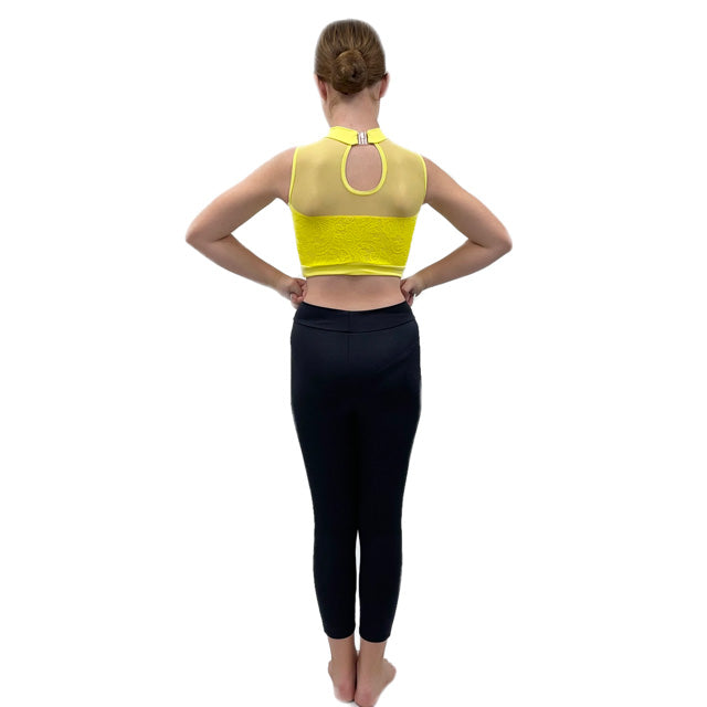 Yellow Lace Crop Top with Mesh Panels | Razzle Dazzle Dance Costumes