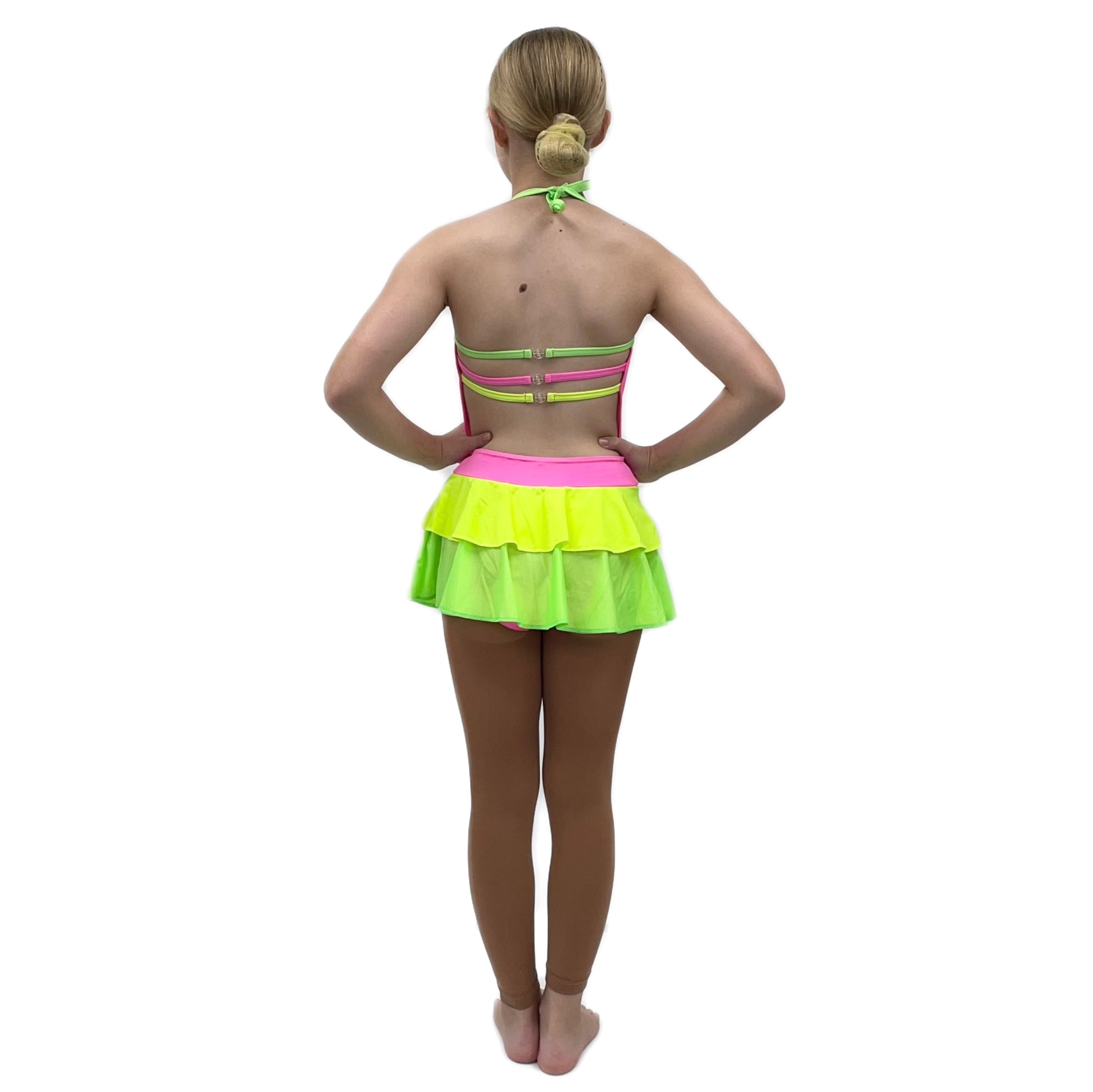 Flo Pink & Green Skirted Leotard | Razzle Dazzle Dance Costumes 