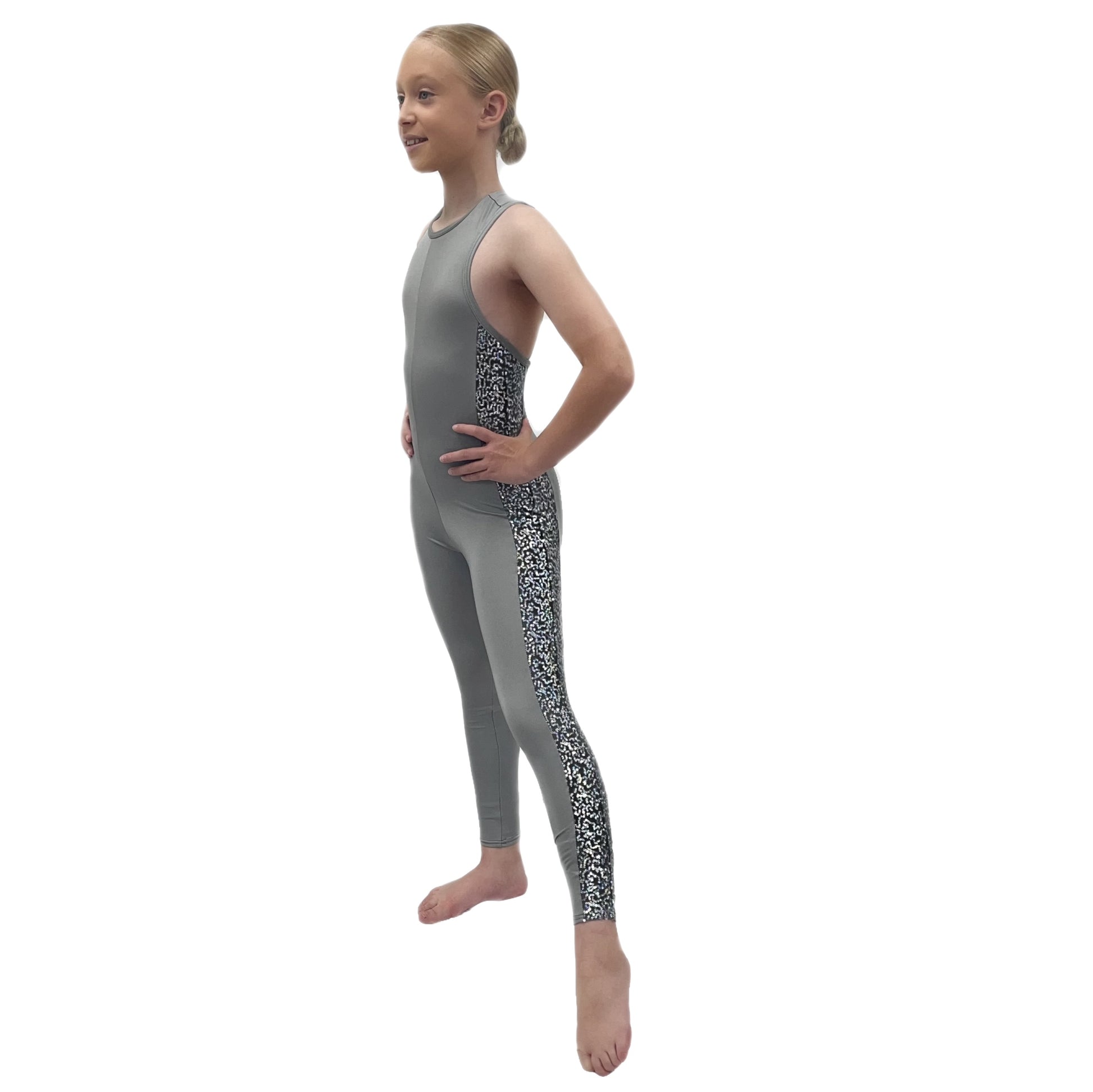Grey Sequin Cross Back Catsuit Razzle Dazzle Nuneaton