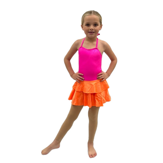 Pink Halterneck Dress with Orange Ruffle Skirt  | Razzle Dazzle Dance Costumes