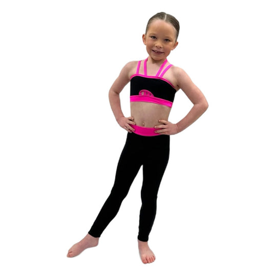 Black & Pink 2 Piece Crop Top & Leggings Set | Razzle Dazzle Dance