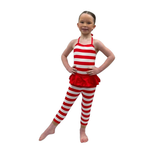 Red & White Striped Halterneck catsuit with Skirt | Razzle Dazzle Dance