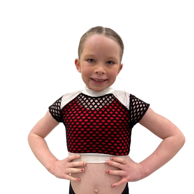 Black Mesh Crop Top with Red Lining | Razzle Dazzle Dance Costumes