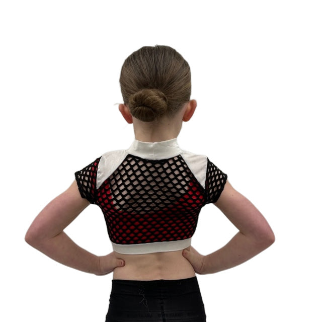 Black Mesh Crop Top with Red Lining | Razzle Dazzle Dance Costumes