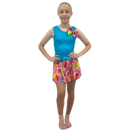 Blue Lollipop Skirted Leotard With Bow