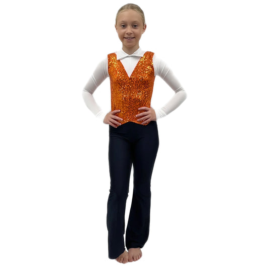Orange, Black & White Sequin Jazzsuit | Razzle Dazzle Dance Costumes 