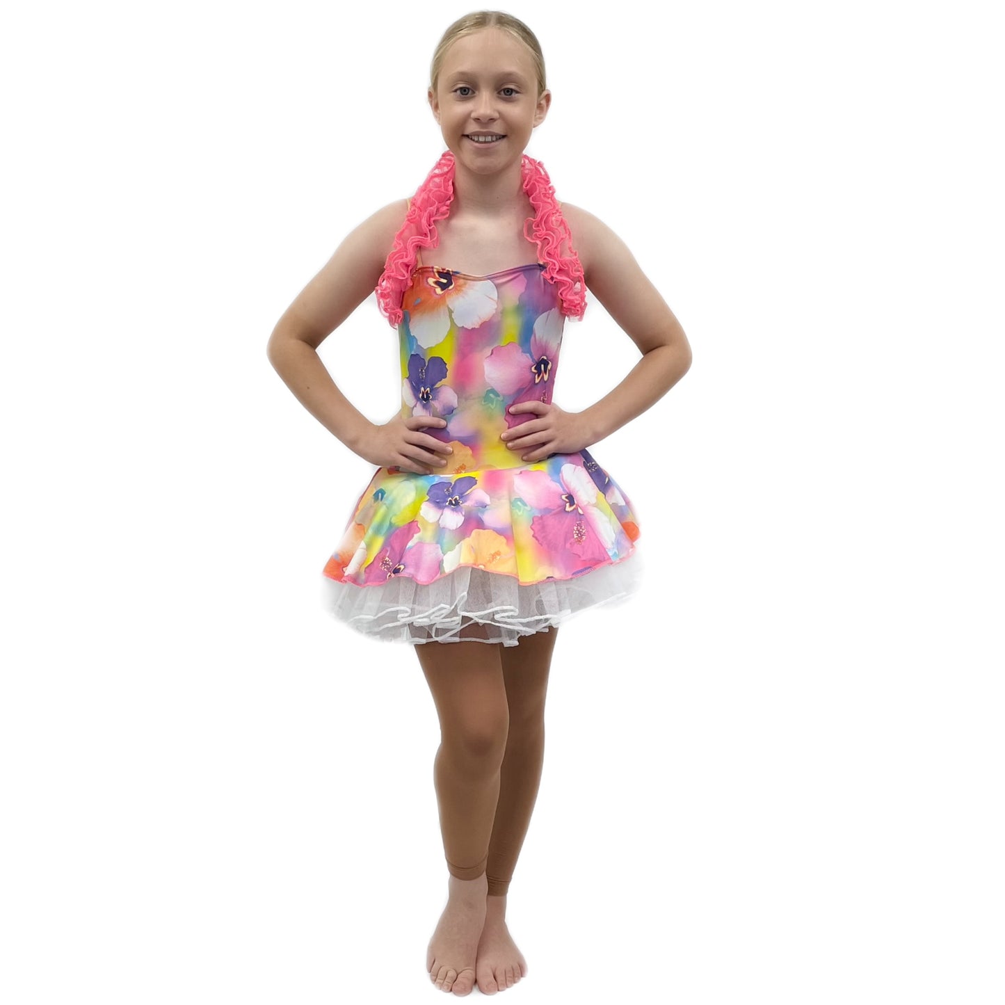 Pink Floral Tutu Dress With Neck Detail | Razzle Dazzle Dance Costumes 