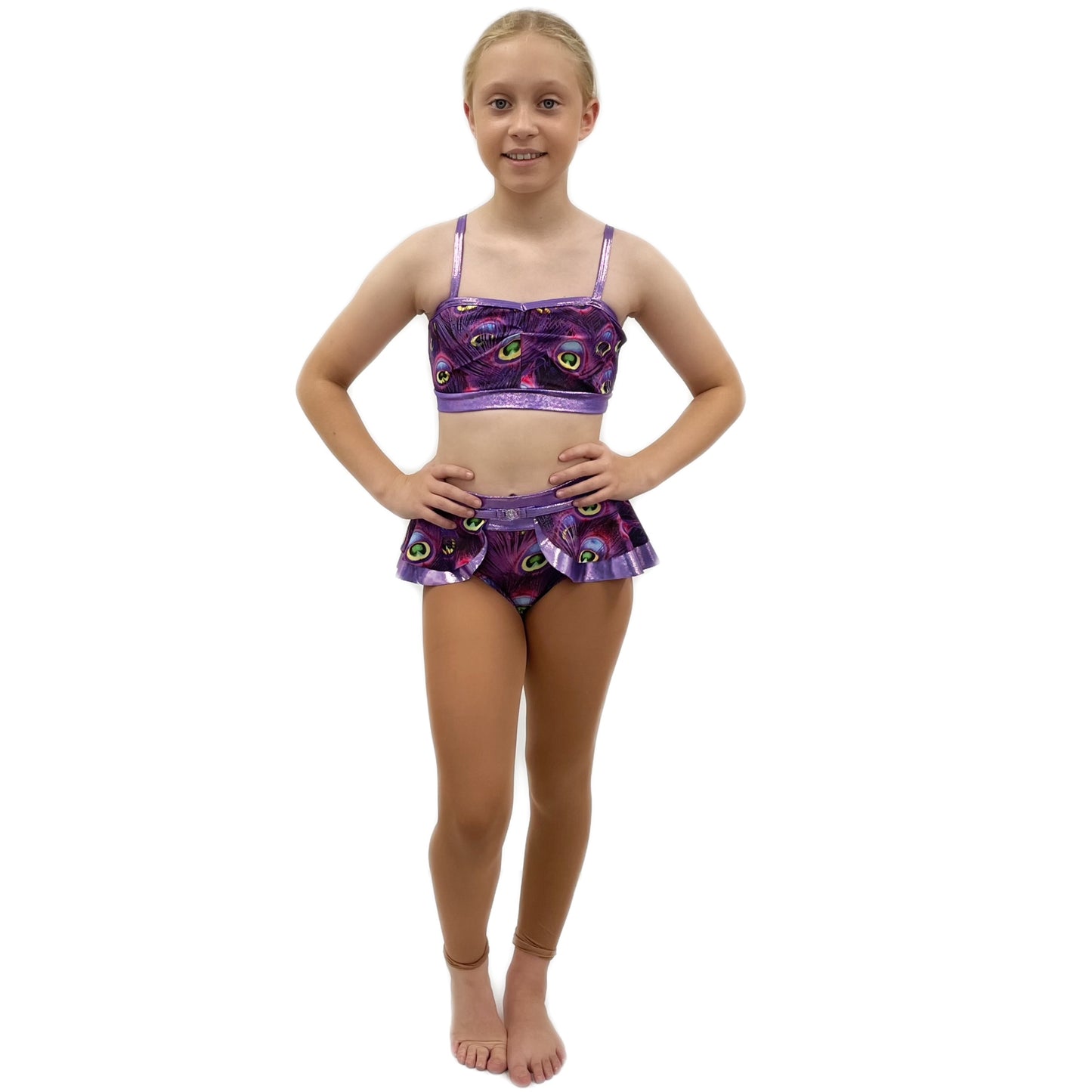 Purple Peacock Crop Two Piece | Razzle Dazzle Dance Costumes Ltd