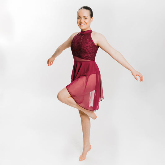 Serena - Burgundy Sequin Lace Mesh | Lyrical Dance Costume