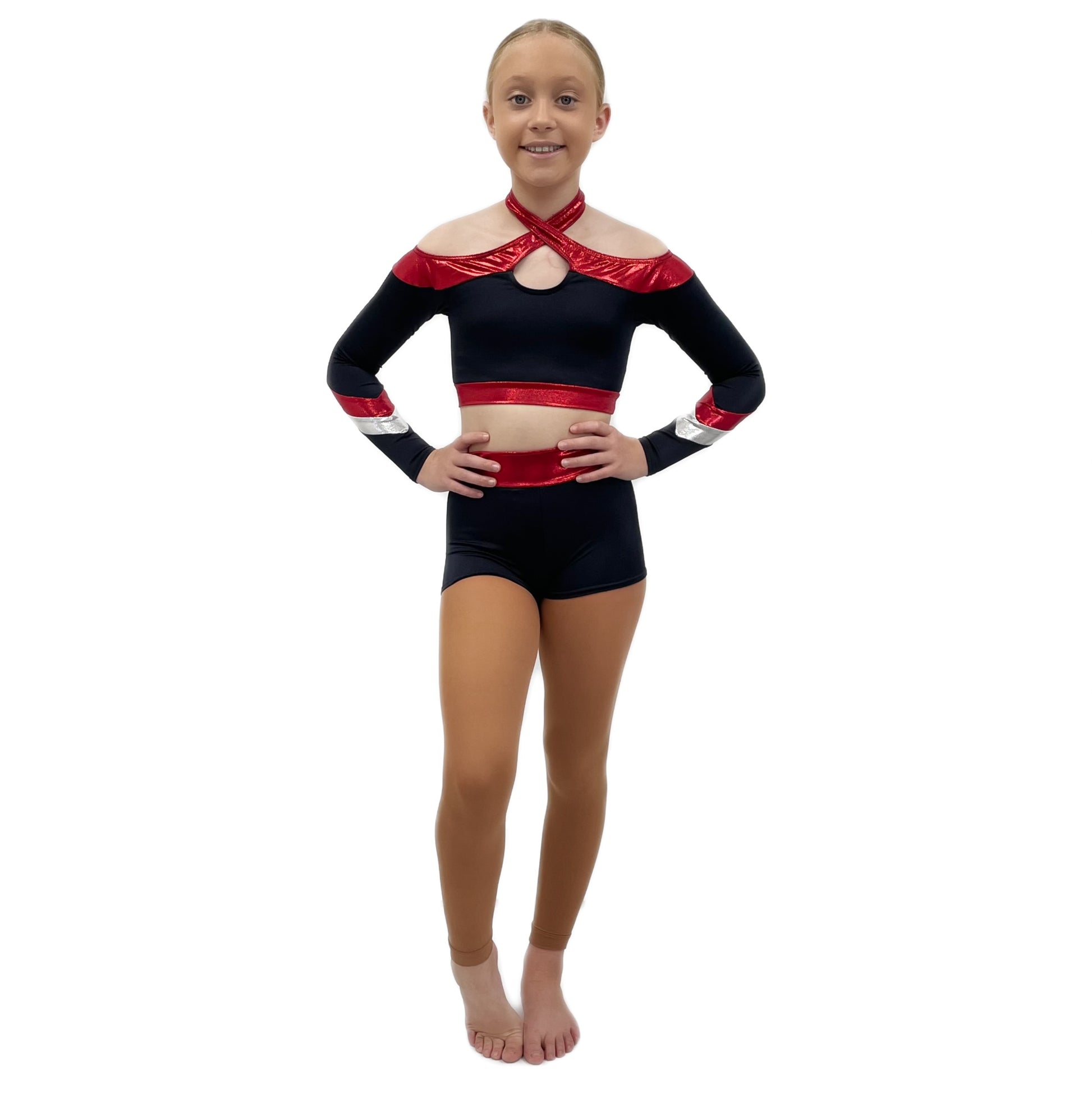 Red & Black Shine Cheer Two Piece | Razzle Dazzle Nuneaton