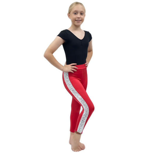 Red & Silver Sequin Leggings | Razzle Dazzle Dance Costumes