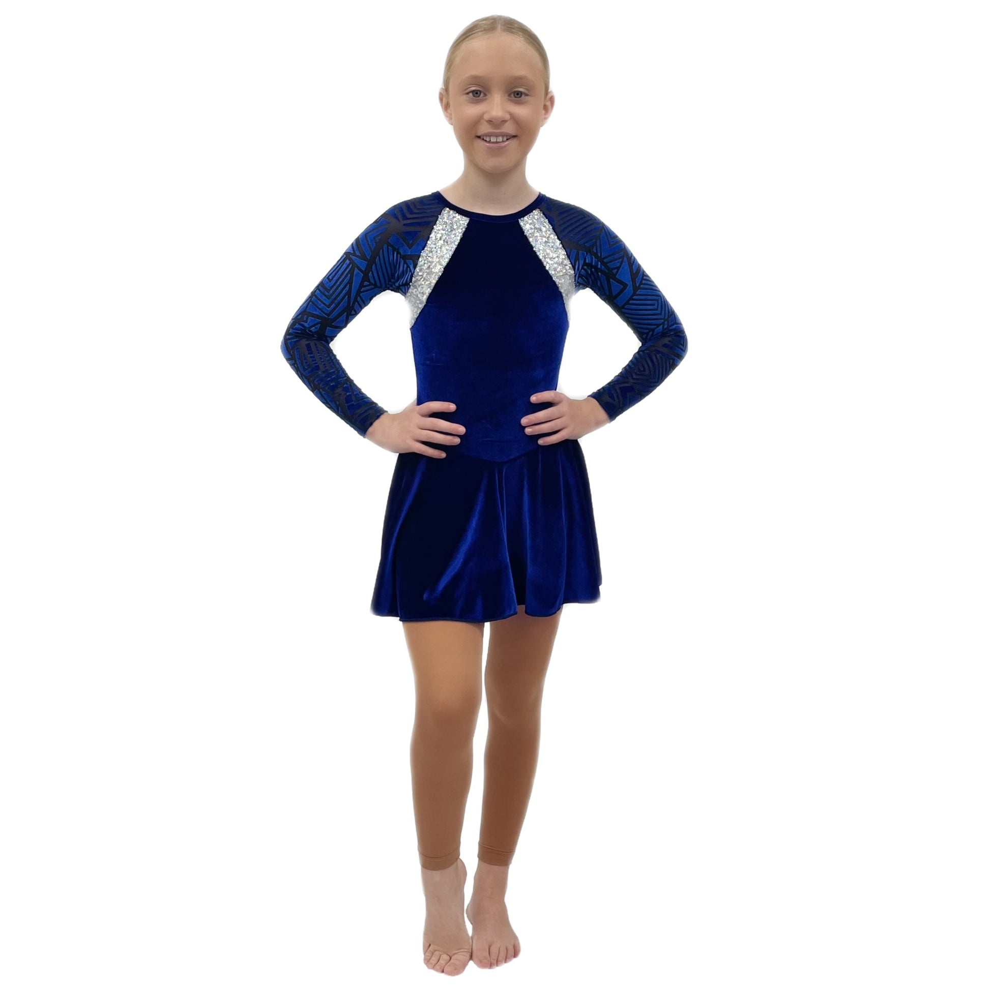 Royal Blue Velour & Silver Sequin Irish Dance Dress | Razzle Dazzle Dance Costumes