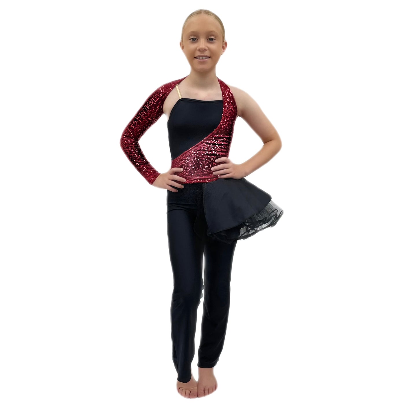Sequin Sleeve Jazz Catsuit with Side Tutu Skirt | Razzle Dazzle Dance Costumes Ltd